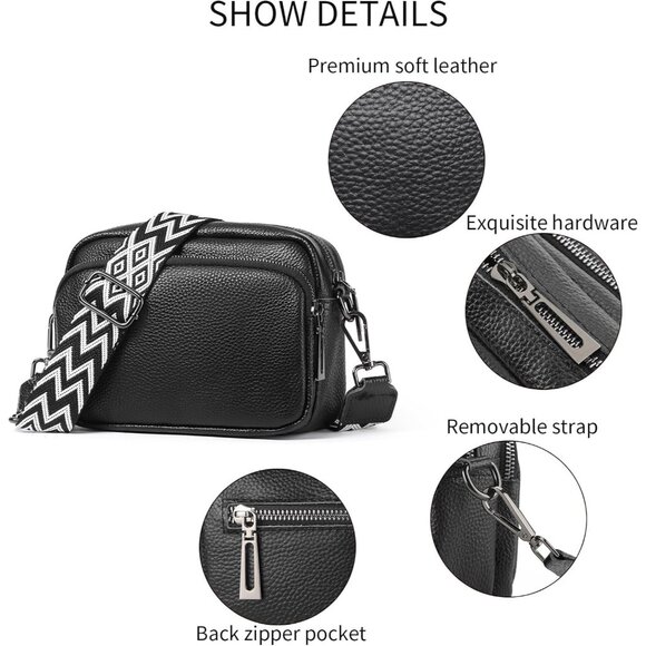 Women Crossbody Bag PU Leather Small Purse with Wide Adjustable Strap - Picture 5 of 7